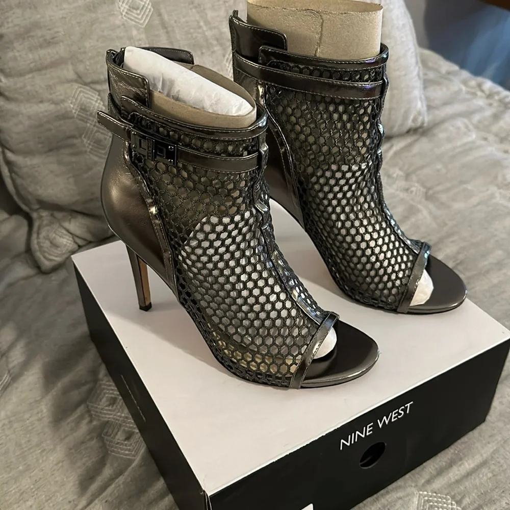 Nine West Pewter Cage Open Toe Booties - Picture 1 of 9